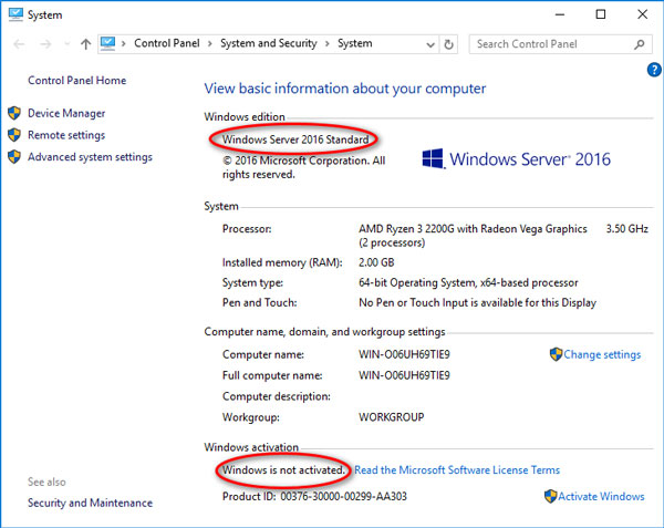 Here is Windows Server status when it is not activated