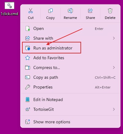 run the batch script as admin run the batch script as admin